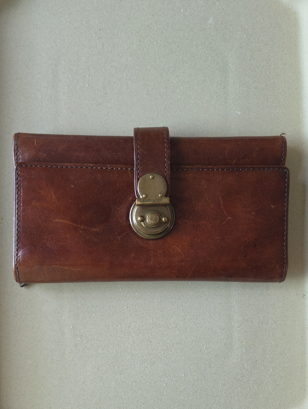 Ralph Lauren Cognac Brown Leather Clasp Wallet